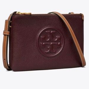 Tory Burch Burgundy and Tan Crossbody Bag